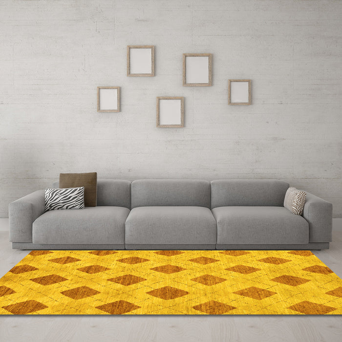 Machine Washable Abstract Yellow Modern Rug in a Living Room, wshabs56yw