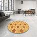 Round Machine Washable Abstract Deep Yellow Rug in a Office, wshabs56