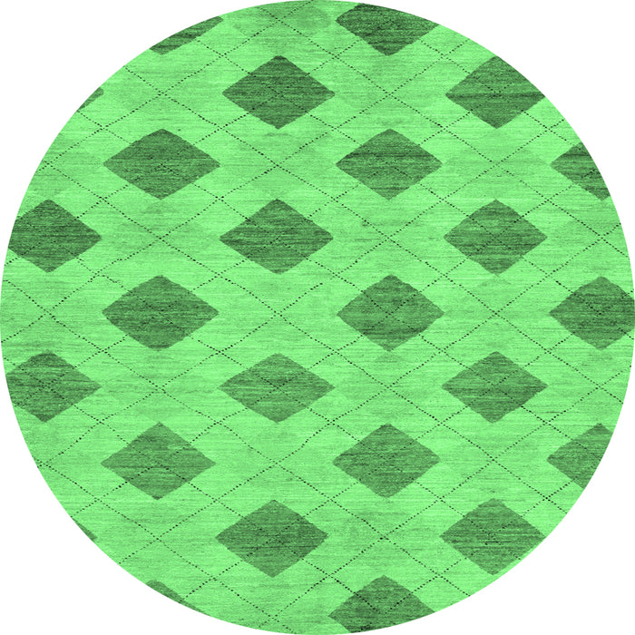 Round Machine Washable Abstract Emerald Green Modern Area Rugs, wshabs56emgrn