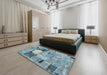 Abstract Sky Blue Patchwork Rug in a Bedroom, abs570