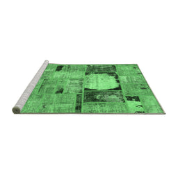 Sideview of Machine Washable Patchwork Emerald Green Transitional Area Rugs, wshabs570emgrn