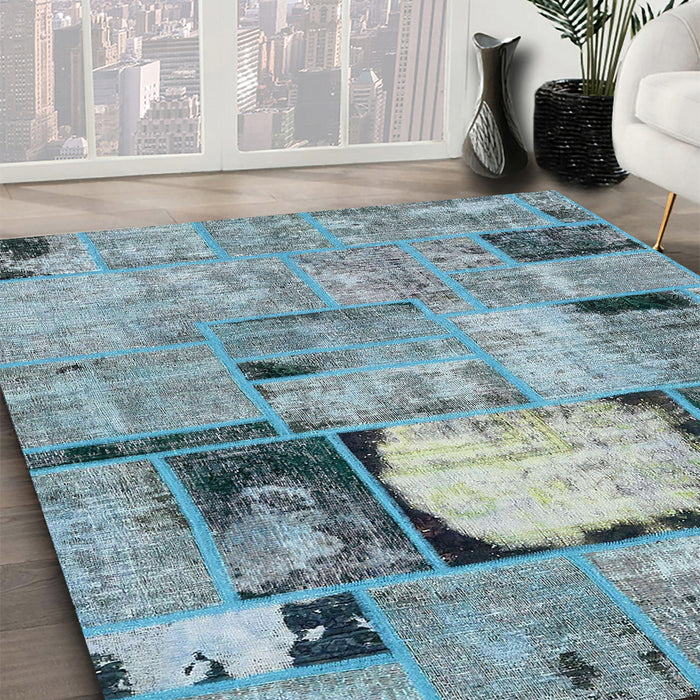 Machine Washable Abstract Sky Blue Rug in a Family Room, wshabs570