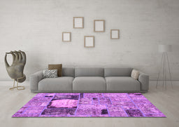Machine Washable Patchwork Pink Transitional Rug in a Living Room, wshabs570pnk