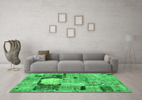 Machine Washable Patchwork Green Transitional Rug, wshabs570grn