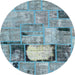 Round Abstract Sky Blue Patchwork Rug, abs570