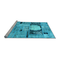 Sideview of Machine Washable Patchwork Light Blue Transitional Rug, wshabs570lblu