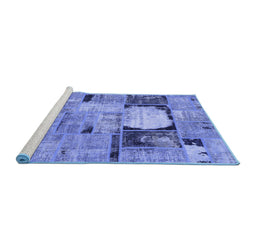 Sideview of Machine Washable Patchwork Blue Transitional Rug, wshabs570blu