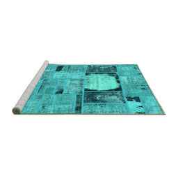 Sideview of Machine Washable Patchwork Turquoise Transitional Area Rugs, wshabs570turq