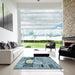 Square Abstract Sky Blue Patchwork Rug in a Living Room, abs570