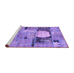Sideview of Machine Washable Patchwork Purple Transitional Area Rugs, wshabs570pur