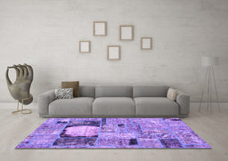 Machine Washable Patchwork Purple Transitional Area Rugs in a Living Room, wshabs570pur