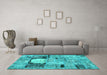 Machine Washable Patchwork Turquoise Transitional Area Rugs in a Living Room,, wshabs570turq