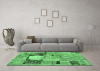 Machine Washable Patchwork Emerald Green Transitional Rug, wshabs570emgrn