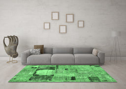 Machine Washable Patchwork Emerald Green Transitional Area Rugs in a Living Room,, wshabs570emgrn