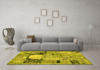 Machine Washable Patchwork Yellow Transitional Rug, wshabs570yw