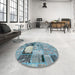 Round Abstract Sky Blue Patchwork Rug in a Office, abs570