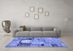 Machine Washable Patchwork Blue Transitional Rug in a Living Room, wshabs570blu