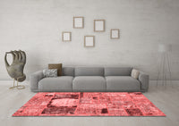Machine Washable Patchwork Red Transitional Rug, wshabs570red