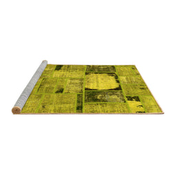 Sideview of Machine Washable Patchwork Yellow Transitional Rug, wshabs570yw