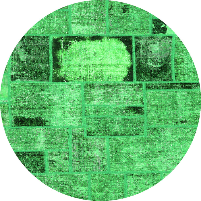 Round Machine Washable Patchwork Green Transitional Area Rugs, wshabs570grn