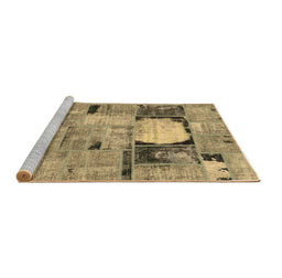 Sideview of Machine Washable Patchwork Brown Transitional Rug, wshabs570brn