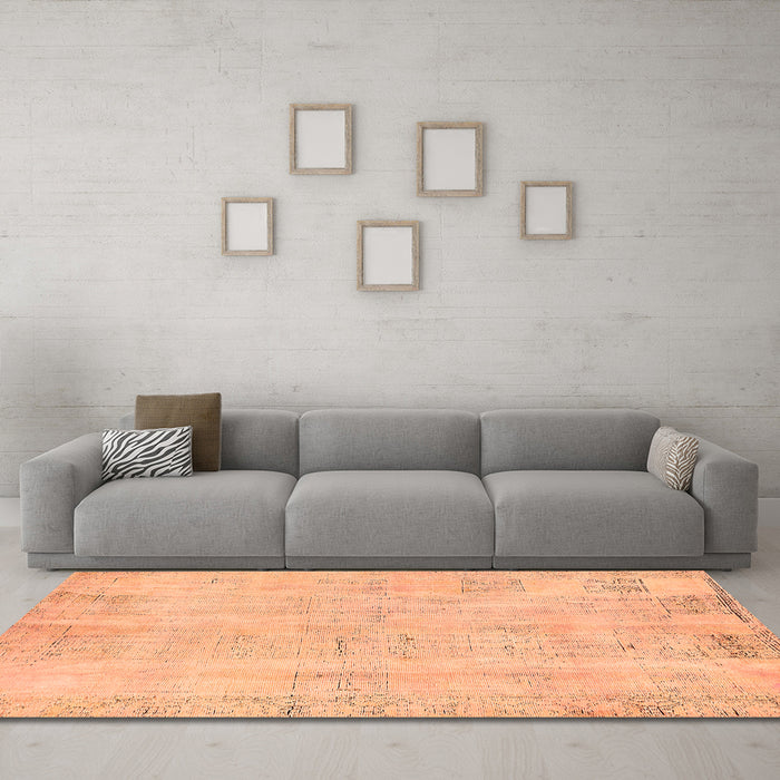 Machine Washable Abstract Orange Modern Area Rugs in a Living Room, wshabs571org