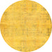 Round Machine Washable Abstract Yellow Modern Rug, wshabs571yw