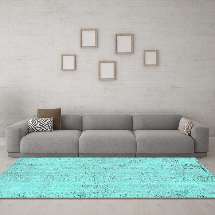 Machine Washable Abstract Turquoise Modern Area Rugs in a Living Room,, wshabs571turq