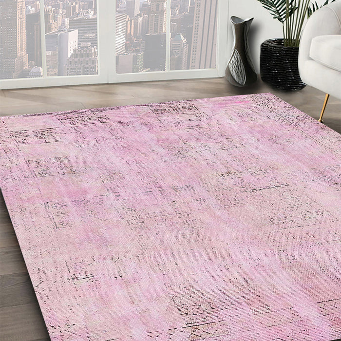 Abstract Pink Modern Rug in Family Room, abs571