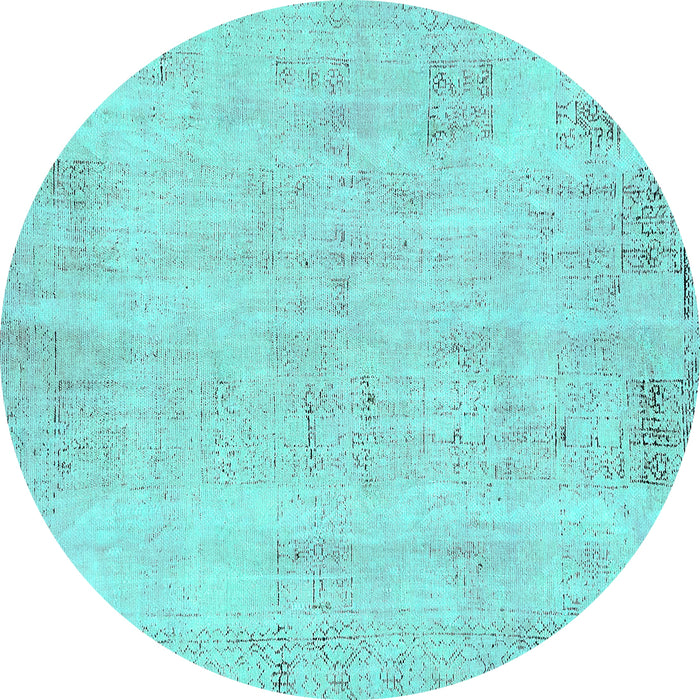 Round Abstract Turquoise Modern Rug, abs571turq