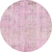 Round Machine Washable Abstract Cadillac Pink Rug, wshabs571