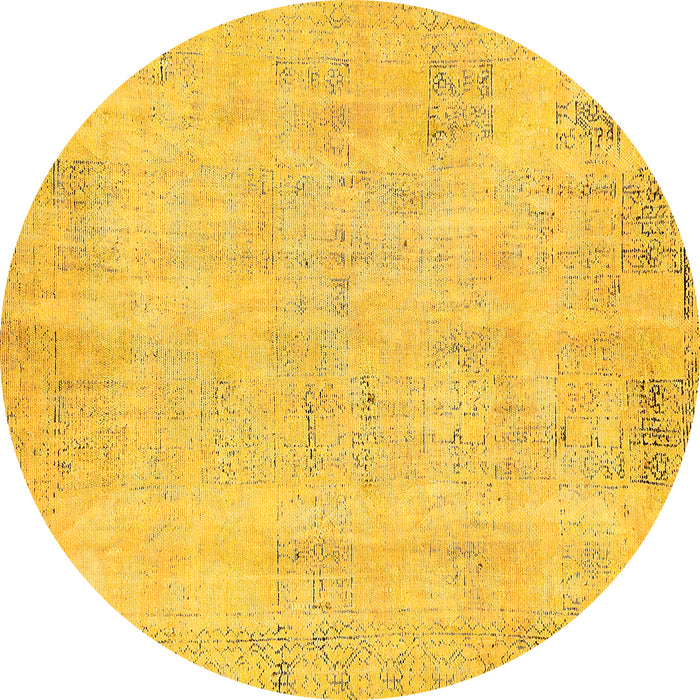 Round Abstract Yellow Modern Rug, abs571yw
