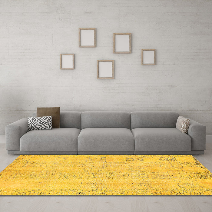 Machine Washable Abstract Yellow Modern Rug in a Living Room, wshabs571yw