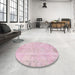 Round Machine Washable Abstract Cadillac Pink Rug in a Office, wshabs571