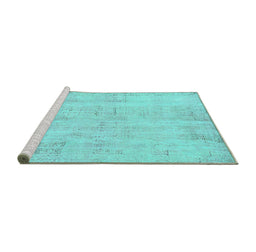 Sideview of Machine Washable Abstract Turquoise Modern Area Rugs, wshabs571turq