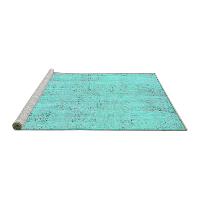 Sideview of Machine Washable Abstract Turquoise Modern Area Rugs, wshabs571turq