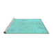 Sideview of Machine Washable Abstract Turquoise Modern Area Rugs, wshabs571turq