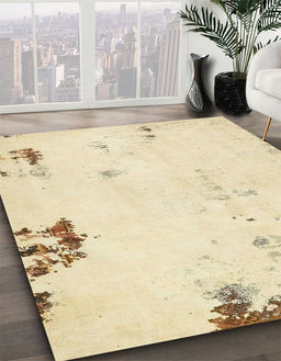 Abstract Yellow Modern Rug in Family Room, abs572