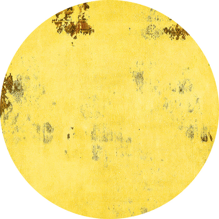 Round Machine Washable Abstract Yellow Modern Rug, wshabs572yw