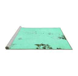 Sideview of Machine Washable Abstract Turquoise Modern Area Rugs, wshabs572turq