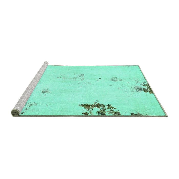 Sideview of Machine Washable Abstract Turquoise Modern Area Rugs, wshabs572turq