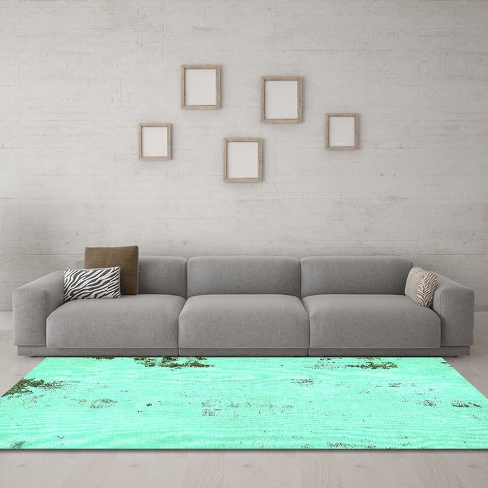 Machine Washable Abstract Turquoise Modern Area Rugs in a Living Room,, wshabs572turq