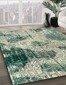 Abstract Green Modern Rug in Family Room, abs573