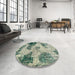 Round Abstract Green Modern Rug in a Office, abs573