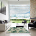 Square Abstract Green Modern Rug in a Living Room, abs573