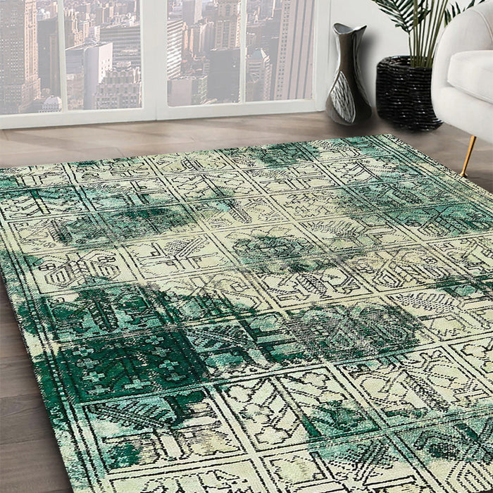 Machine Washable Abstract Green Rug in a Family Room, wshabs573