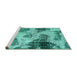 Sideview of Machine Washable Abstract Turquoise Modern Area Rugs, wshabs573turq