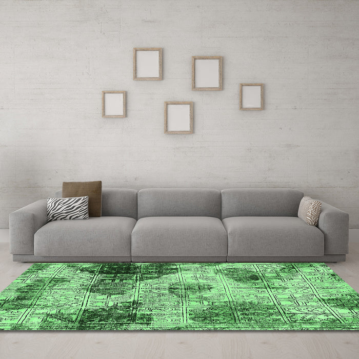Machine Washable Abstract Emerald Green Modern Area Rugs in a Living Room,, wshabs573emgrn