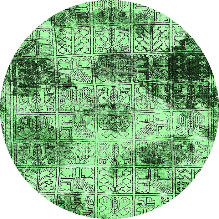 Round Machine Washable Abstract Emerald Green Modern Area Rugs, wshabs573emgrn