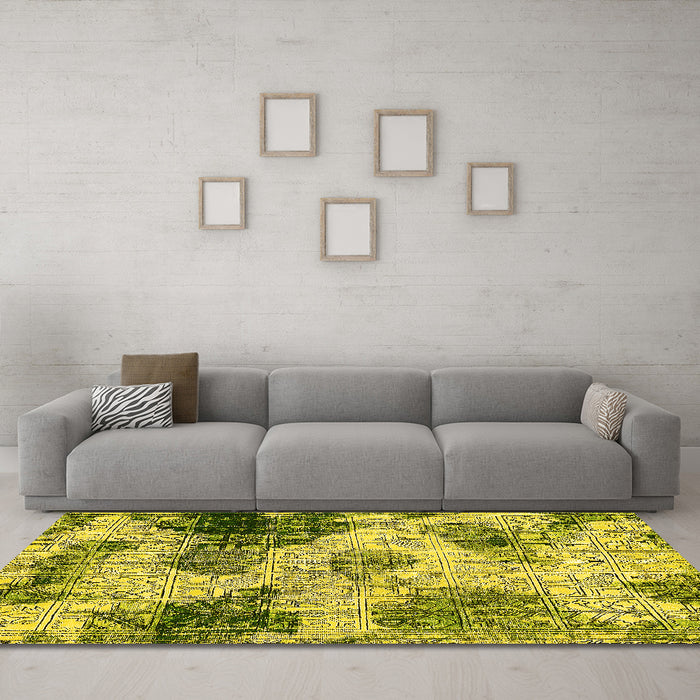Machine Washable Abstract Yellow Modern Rug in a Living Room, wshabs573yw